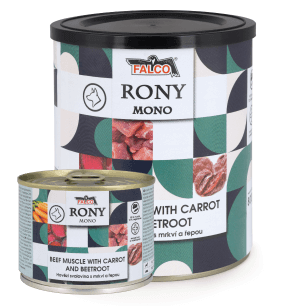 Konzerva RONY MONO – hovězí svalovina s mrkví a řepou